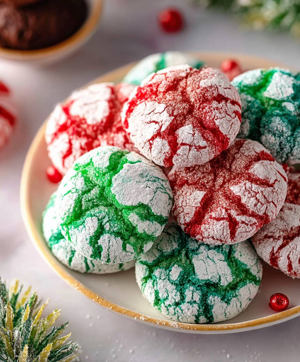 Red and Green Crinkle Cookies