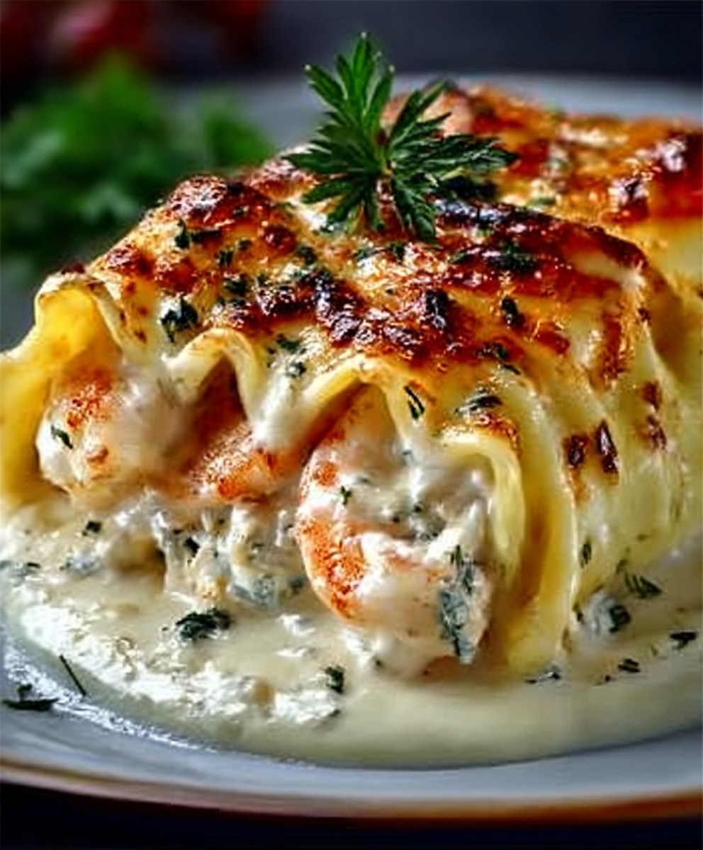 Shrimp Crab Alfredo Lasagna Roll-Ups