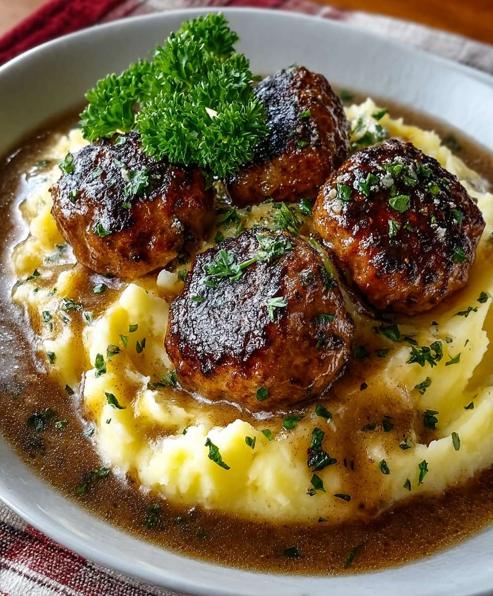 Salisbury Steak Meatballs | Garlic Herb Comfort Dinner image 2